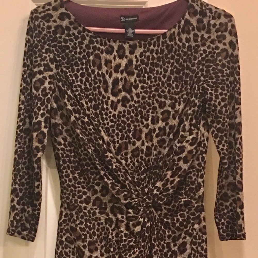 Knit long sleeve leopard print  below knee length